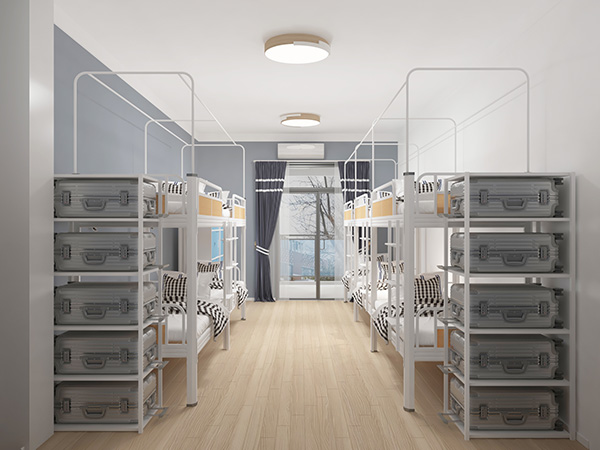 见过员工宿舍上下铺铁床带柜子吗？