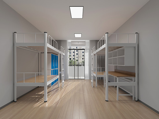 几个普通宿舍双人铁床的样子