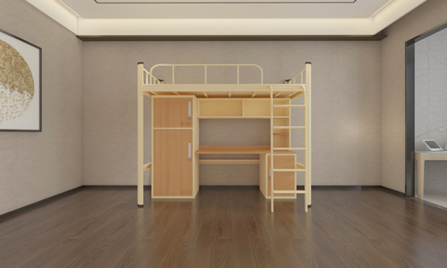 员工宿舍上下铺铁床带柜子的设计